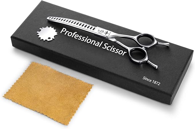 PURPLEBIRD 6.5 Inch Downward Curved Dog Grooming Scissors Pet Chunker Shears Professional Safety Blunt Tip Trimming Shearing for Dogs Cats Face Paws Limbs Japanese Stainless Steel Silver