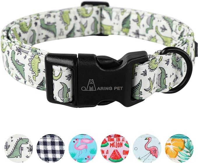 ARING PET Dinosaur Dog Collar-Cute Dog Collar for Small Dogs, Adjustable Comfortable Cotton Boy Dog Collars for Small Medium Large Dogs, Large