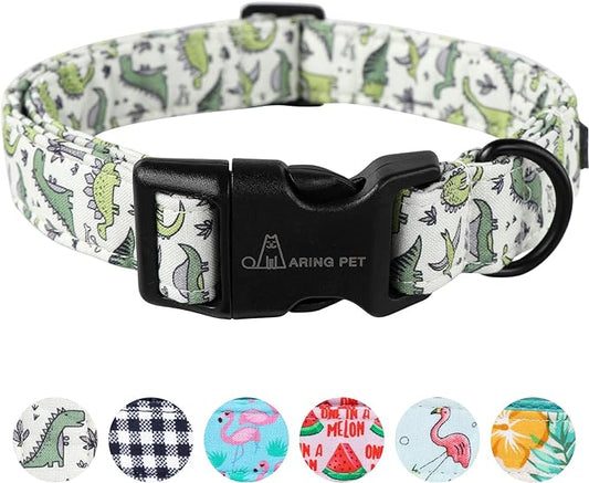 ARING PET Dinosaur Dog Collar-Cute Dog Collar for Small Dogs, Adjustable Comfortable Cotton Boy Dog Collars for Small Medium Large Dogs, Large