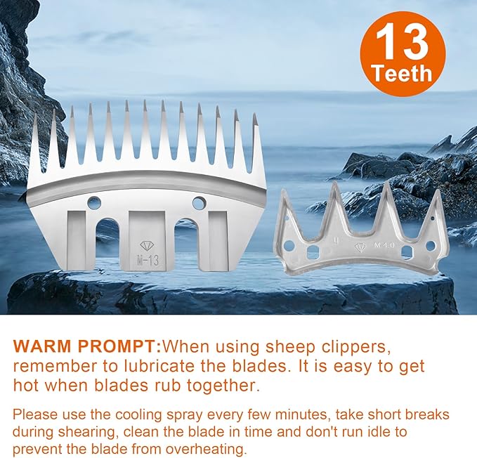 Sheep Grooming Clippers Replacement Blades Compatible with Oster/Lister/Heiniger/GDJOB/BEETRO/Dragro/TAKEKIT Sheep Clippers for Thick Coat Animals,Made of Stainless Steel (13 Tooth(3 PCS))