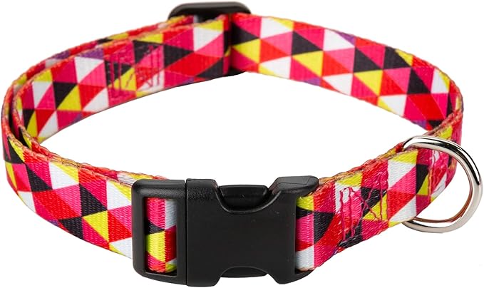 Mile High Life Dog Collar | Cute Puppy Collars | Lightweight Girl Dog Collar | Soft Boy Dog Collars | w Geometric Ocean Wavy Pattern (Red/White Plaid, Small)