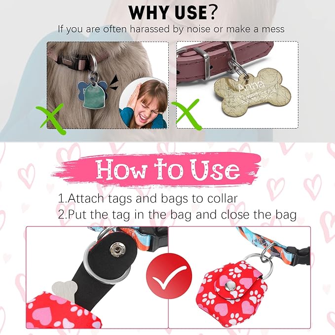 Reginary 6 Pieces Dog Tag Holder Portable Pet ID Tag Soundless Dog Tag Silencer Bag Dog Tag Cover with Rings Quiet Dog Tag Bag Protector for Dogs Cats Pets (Festival Style)