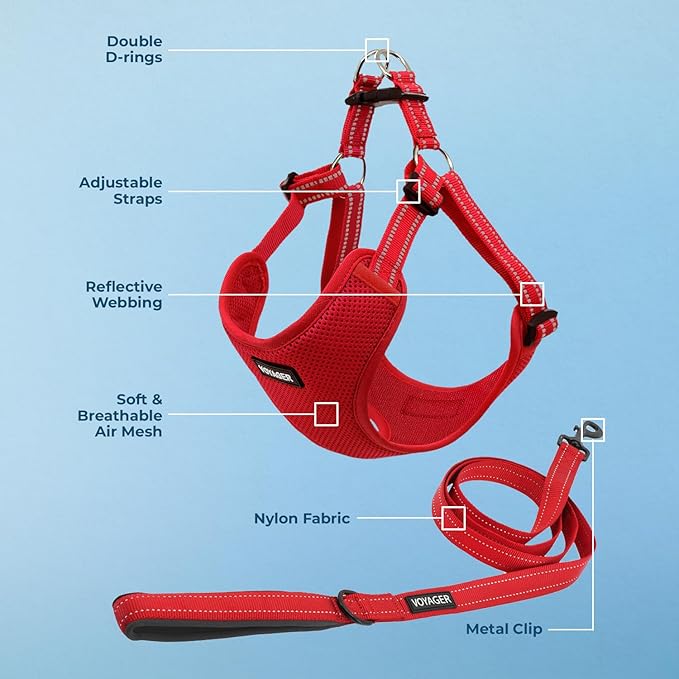 Best Pet Supplies Voyager Adjustable Dog Harness Leash Set with Reflective Stripes for Walking Heavy-Duty Full Body No Pull Vest with Leash D-Ring, Breathable All-Weather - Harness (Red), XL
