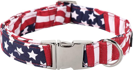 Lionet Paws Dog Collar, Comfortable Adjustable Cute Collar with Metal Buckle for Male Female Dogs Gift, July of 4th, XLarge, Neck 16-26 inches