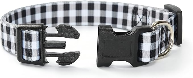 Mile High Life Dog Collar | Cute Puppy Collars | Lightweight Girl Dog Collar | Soft Boy Dog Collars | w Geometric Plaid Wave Line Pattern (White Plaid, Medium)