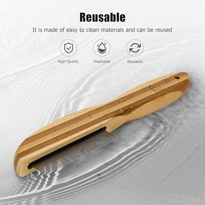 2-Pack Dandruff Comb, Stainless Steel Fine Tooth Comb Wooden Handle Dandruff Remover Flea Lice Comb Multifunction Hair Grooming Brush for Kids Adults Pets Dog