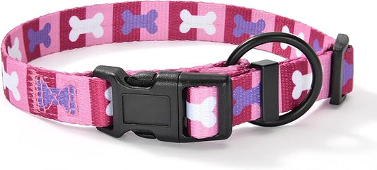 Mile High Life Dog Collar | Nylon Puppy Collars w Cute Patterns | Lightweight Girl Dog Collar | Boy Dog Collar for Small/Medium/Large Dogs (Purple Bone, Small)