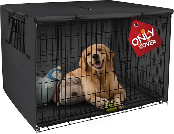 Explore Land 42 inches Dog Crate Cover Heavy Duty Polyester Pet Kennel Sunshade Universal Fit for Wire Cage (Black)