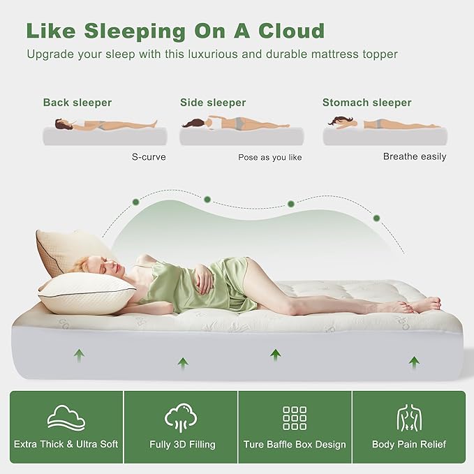 BEDLORE King Mattress Topper Viscose Derived from Bamboo, Thick Pillow Top Mattress Pad with Stretchable Pockets for 6-18 inches Mattress, Soft Breathable Mattress Topper for Back Pain Relief