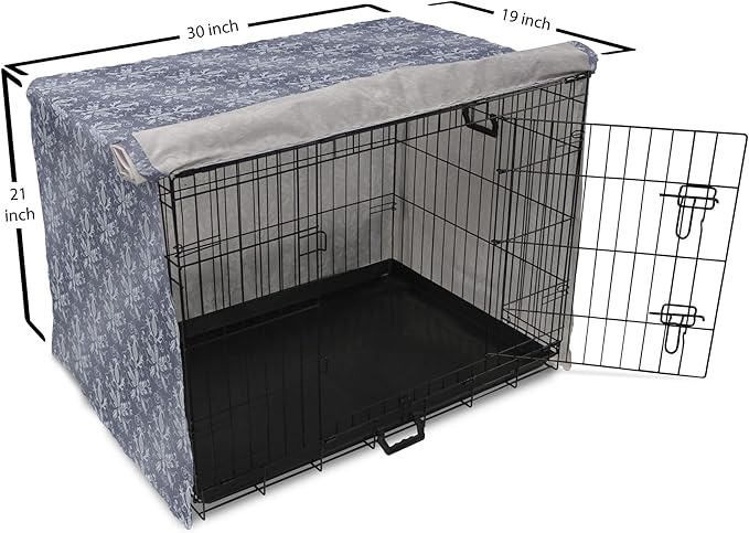 Lunarable Damask Dog Crate Cover, Medieval Repetitive Pattern with Flourish Ornaments, Easy to Use Pet Kennel Cover for Cats & Medium Dogs, 30 Inch, Purpleblue Ceil Blue