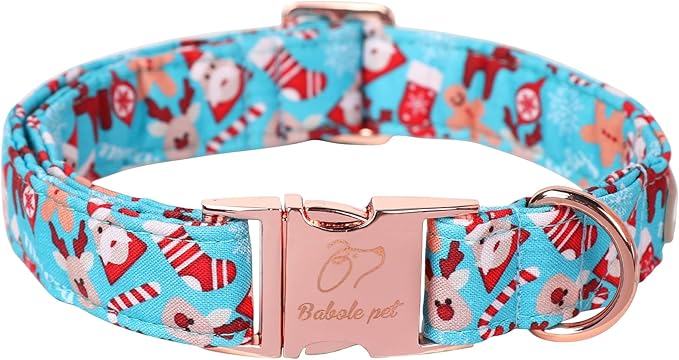 Christmas Dog Collars for Medium Dog,Blue Santa Claus Dog Collar with Safety Metal Buckle Adjustable Puppy Collars for Small Large Dog,Boy&Girl&Male&Female Dog Gift,M-13.5"-22"