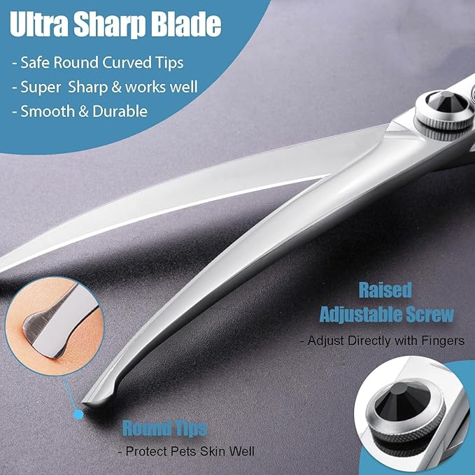 Dream Reach 6.5" Downward Curved Dog Grooming Scissors for Trimming Face and Paws, Safety Round Tip Shears for Pet Dogs and Cats, Professional Pet Grooming Scissors Black