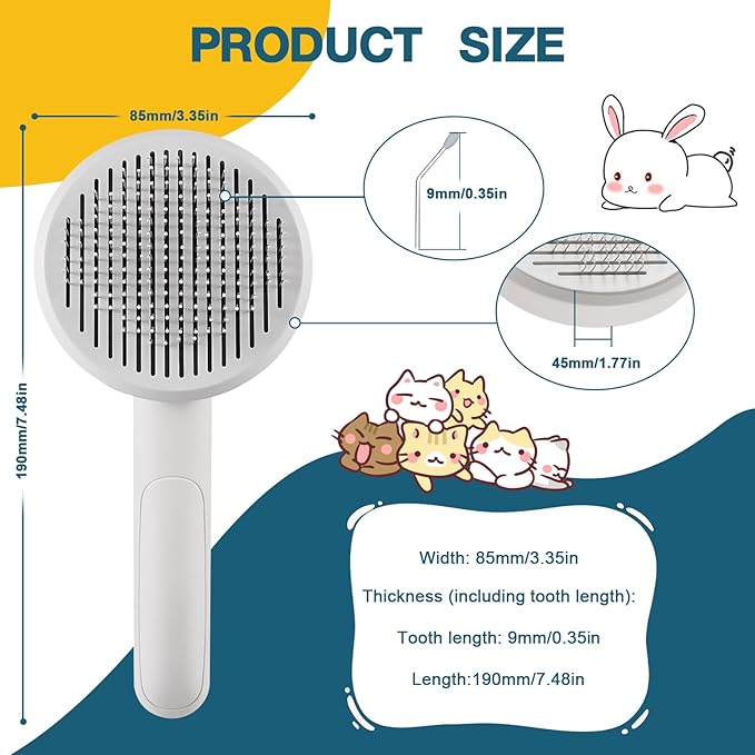 New pet brus, cat hair brush with release button,Dog hair brush,Removing loose hair,Pet grooming supplies,Cat brushes for indoor cats (Blue)