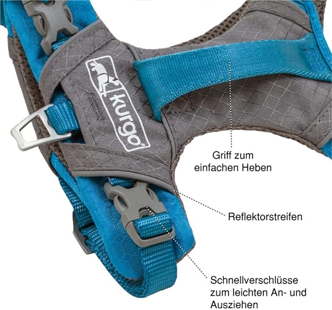 Kurgo Journey Air Dog Harness, Vest Harnesses for Dogs, Pet Hiking Harness for Running & Walking, Reflective, Padded, Includes Control Handle, No Pull Front Clip (Blue, X-Large)