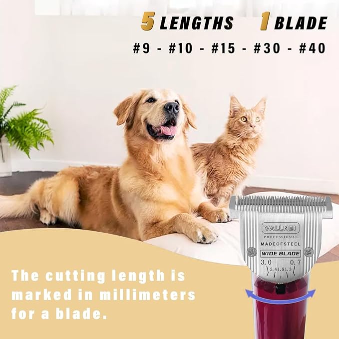 Detachable Adjustable Pet Dog Grooming Clipper 5-in-1 Wide Blade (for Medium and Large Pets)