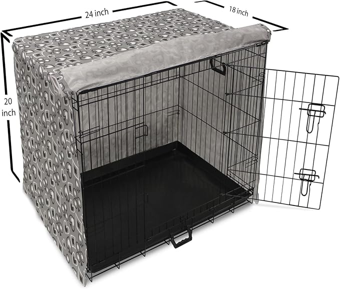Lunarable Casino Dog Crate Cover, Playing Cards Abstract Style with Monochrome Display Gambling Theme, Easy to Use Pet Kennel Cover for Cats & Medium Dogs, 24 Inch, Black White Grey