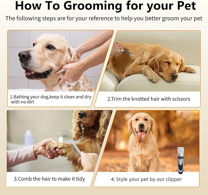 Dog Clippers Cat Clippers for Grooming Low Noise, Rechargeable, Cordless, Pet Shaver for Matted Hair, Quiet Animal Trimmer Pet Hair Thick Coats, for Dogs, Cats, Rabbits (Gray)