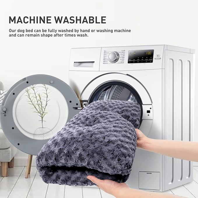 KSIIA Washable Dog Bed Deluxe Plush Dog Crate Beds Comfy Kennel Pad Anti-Slip Pet Sleeping Mat for Large, Jumbo, Medium, Small Dogs Breeds, 21" x 13", Dark Grey