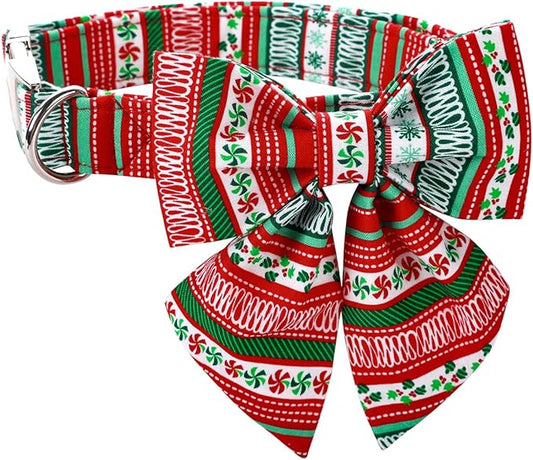 MR. CHUBBYFACE Christmas Plaid Dog Collar for Boy Girl Dogs Adjustable Red Green Dog Collar Sailor Bow tie for Small Medium Large Dogs