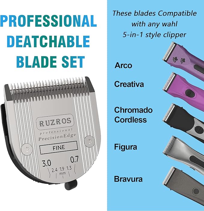 Pet Dog 5 in 1 Adjustable Standard Grooming Replacement Blade Compatible with Wahl Arco, Bravura,Chromado,Creativa,Figura,Motion,Bellissima and Li+ Pro Clippers (2 pcs)