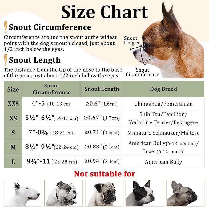Mayerzon Short Snout Dog Muzzle, Small Muzzle for Chihuahua Shih Tzu American Bully Boxer Puppy, Soft Fabric Muzzles for Grooming Vet Visits