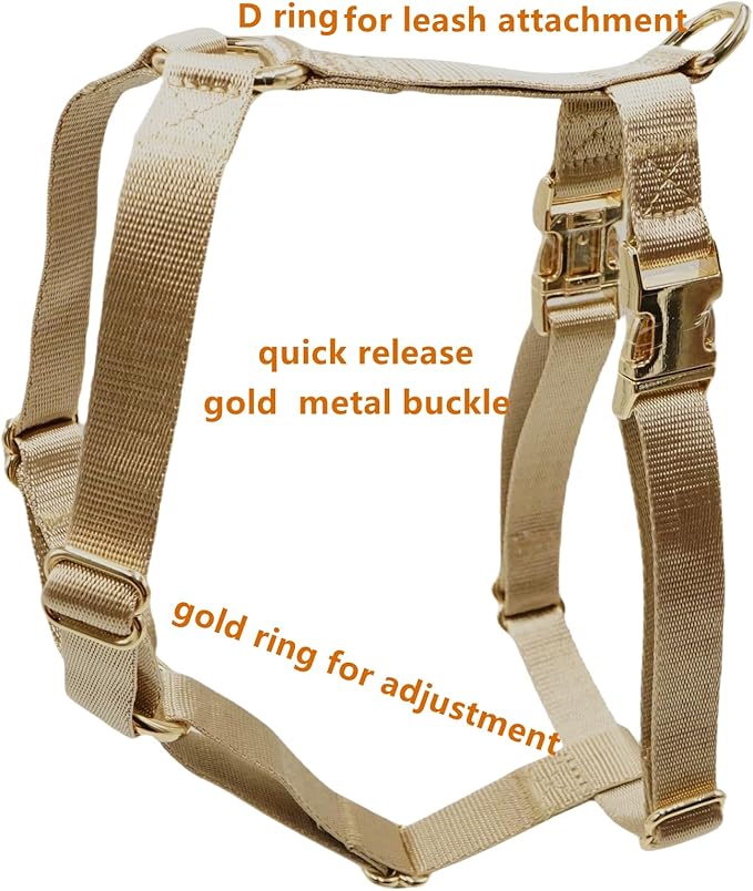 Nylon No Pull Dog Harness with Gold Metal Buckles,Easy Walking and Training Dog Harness (Tan, M)