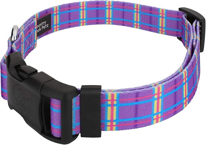 Country Brook Petz - Deluxe Grape Plaid Dog Collar - Made in The U.S.A. - Plaid and Argyle Collection Featuring Charming Designs (1/2 Inch, Extra Small)