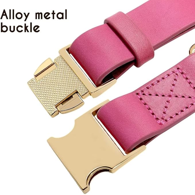 Beirui Genuine Leather Dog Collar with Quick Release Metal Buckle, Comfortable Leather Collar for Small Medium Large Dogs