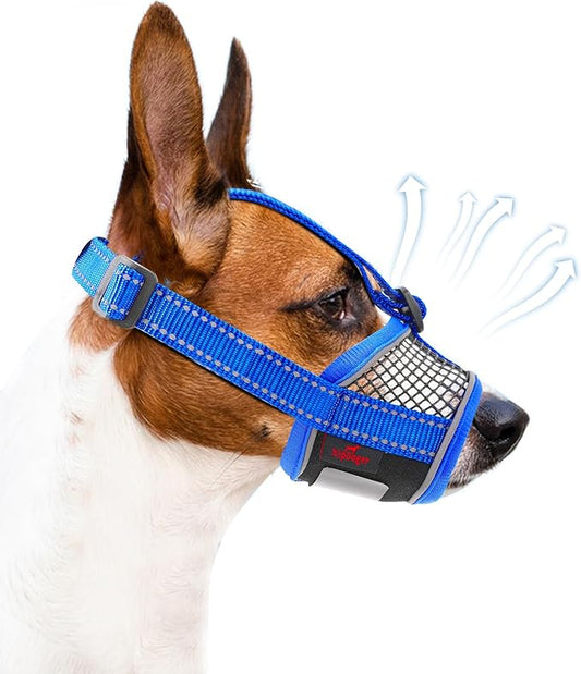 Dog Muzzle,Soft Mesh Breathable Muzzle, Air Mesh Dog Muzzle with Reflective & Adjustable Strap for for Biting Chewing Grooming,Allow Panting Drinking,Dog Muzzle for Medium (Blue, M)