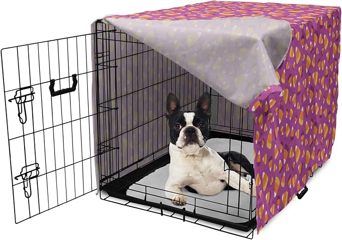 Lunarable Candy Corn Dog Crate Cover, Continuing Interpretation of Triangular Sugary Elements, Easy to Use Pet Kennel Cover for Small Dogs Puppies Kittens, 22 Inch, Fuchsia Apricot