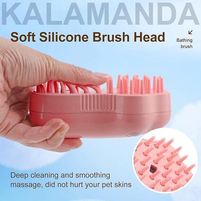 Cat Steam Brush for Shedding, 4 in 1 Steamy Cat Brush Cleanser, Dog Massage Grooming Brush with Release Button, Pet Hair Cleaning Misting Comb for Kitten(Pink Paw)