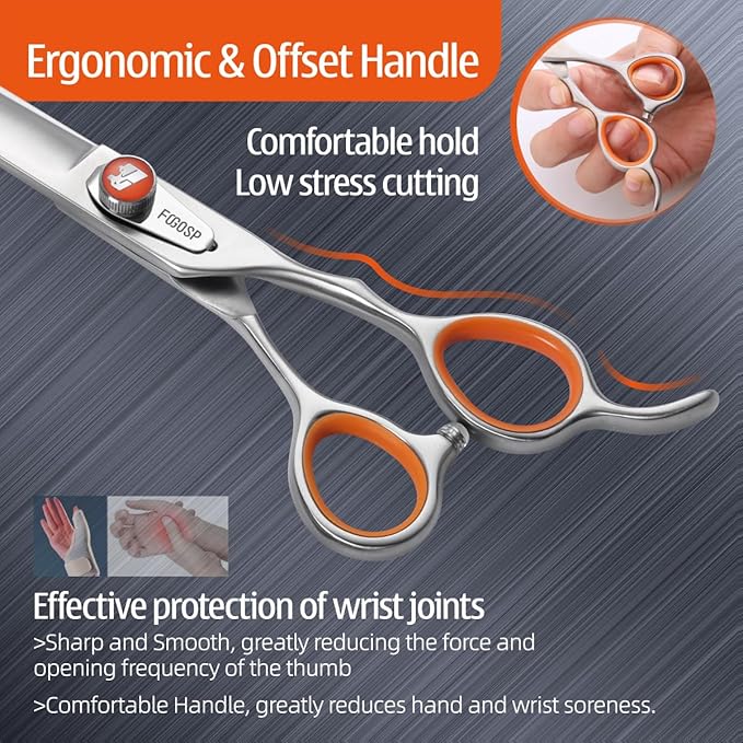 Professional Curved Grooming Scissors for Dogs 8 inch 30 Degree Long Downward Curved Grooming Shears for Poodles Large Dog Pet Japan 440C Super Sharp and Durable