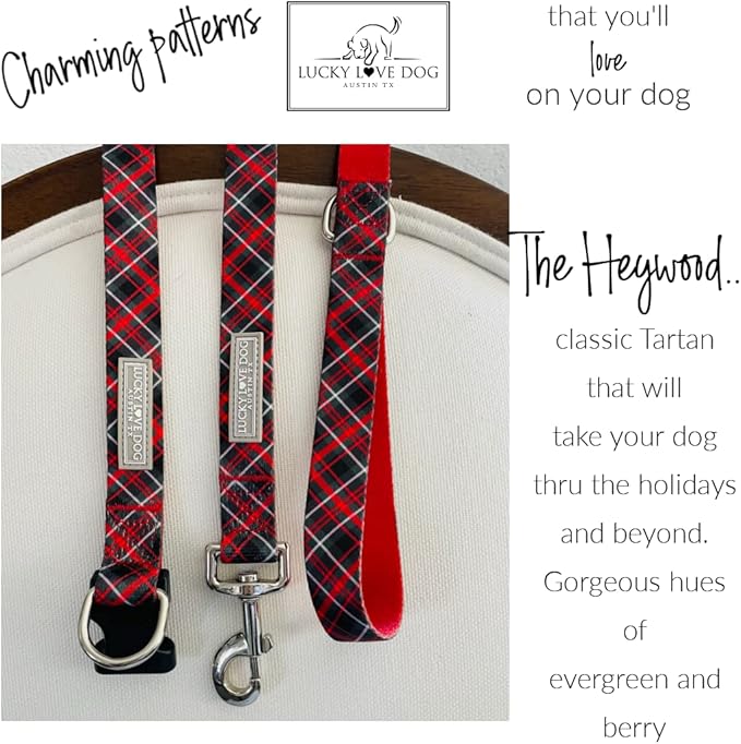 Lucky Love Dog, Evergreen No Slip Dog Collar, Vivid Berry Plaid Martingale Dog Collar for Boy and Girl Dogs - (Small, Heywood Martingale)