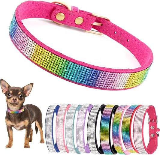 Bling Girl Dog Collars, Rhinestone Dog Collar with Diamond Crystal Glitter Sparkling Female Cat Collars for Small Medium Large Dogs Dark Pink, L