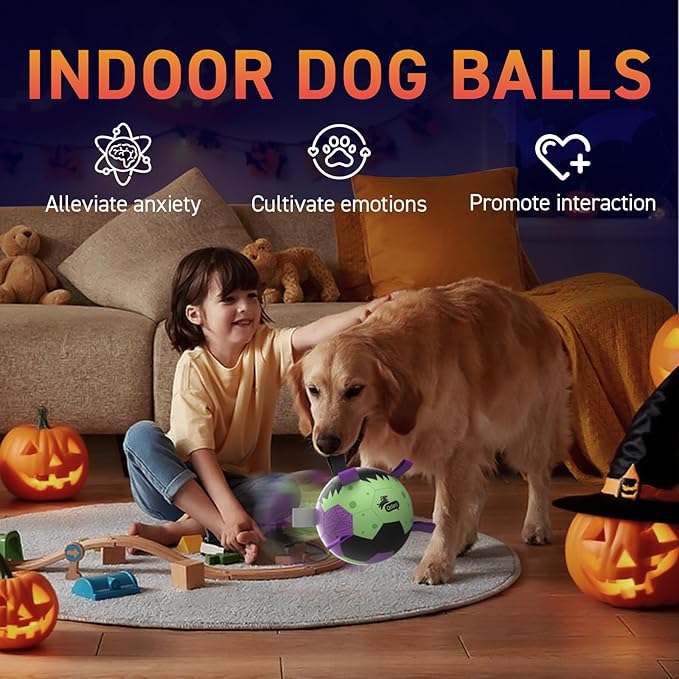 QDAN Halloween Dog Toys Soccer Ball: Premium Dog Soccer Balls with Straps- Outdoor Herding Balls Toys for Small Medium Dogs- Puppy Pet Birthday Gifts- 6 Inch Purple Green