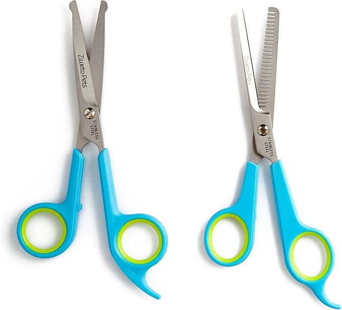 Premium Quality Grooming Scissors Set for Dog and Cats (2 Piece Set Incudes Cutting Shear and Thinning Shear 6.5 inch) with Rounded tips