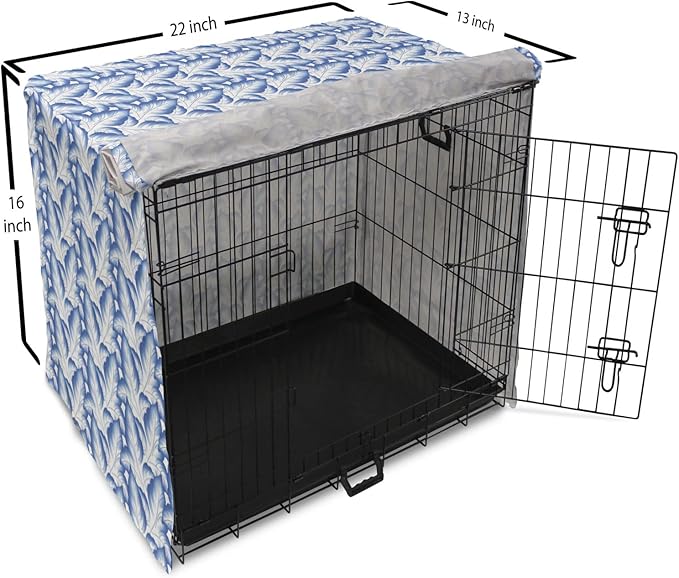 Lunarable Traditional Dog Crate Cover, Blue Leaves Ornate Folkloric Design Ethnic Motifs of Asia Print, Easy to Use Pet Kennel Cover for Small Dogs Puppies Kittens, 22 Inch, Cobalt Blue and White