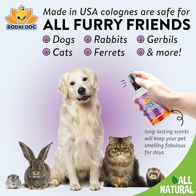 Bodhi Dog Natural Dog Cologne (Patchouli) - Premium Scented Deodorizing Pet Perfume with Conditioner for Dogs & Cats - Keeps Pets Fresh & Clean - Gentle and Safe Formula, Made in USA (4 Fl Oz)