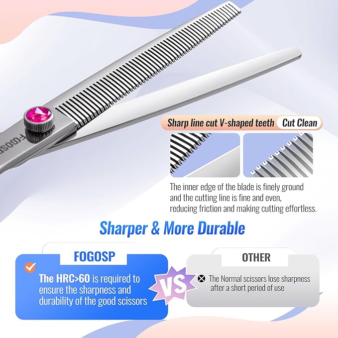 Thinning Shears for Dogs Grooming 7.5 in Professional Long Dog Thinning Shears 50 Teeth Dog Grooming Scissors for Pet Cat Japan 440C Stainless Steel 30% Thinning Rate(7.5'',Blending)