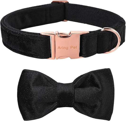 ARING PET Bowtie Dog Collar,Velvet Dog Collars with Removable Bowtie, Adjustable Bowtie Collar for Girl and Boy Dogs.