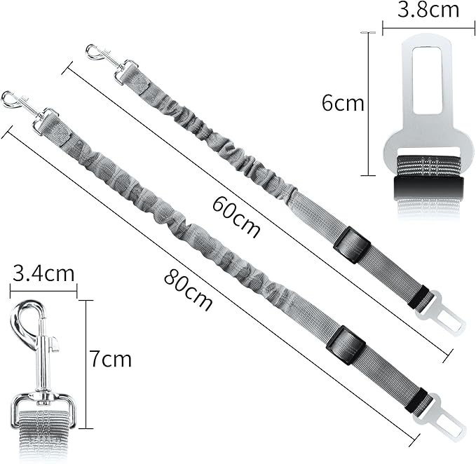 YAODHAOD Dog Seat Belt for Car with Elastic Bungee Buffer, Adjustable Pets Dog Car Harness, Heavy Duty Nylon Seatbelts Safety Tether,Universal Fit Cars Truck SUV Travel Accessories (2PCS) (Gray)