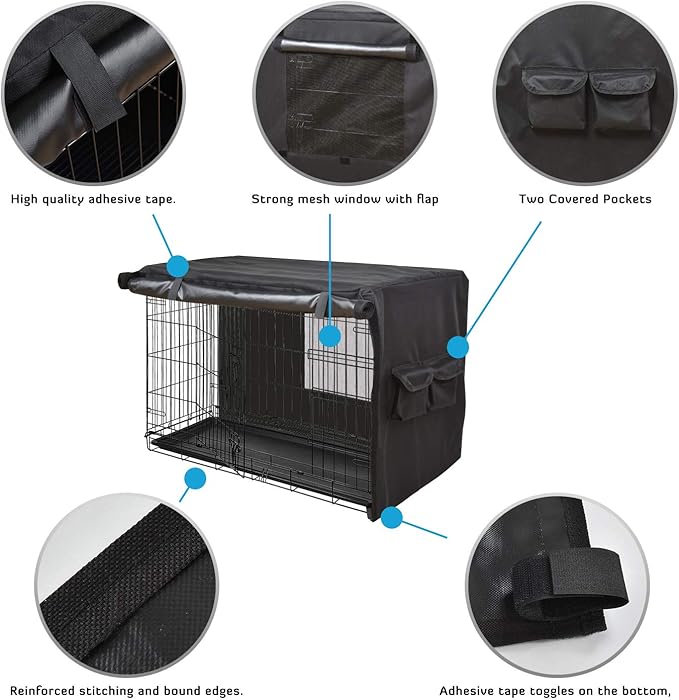 HONEST OUTFITTERS Dog Crate Cover 36 Inch Kennel for Medium Dog, Heavy Duty Oxford Fabric,with Double Door, Pockets and Mesh Window (37L x 24W x 25H,Black)