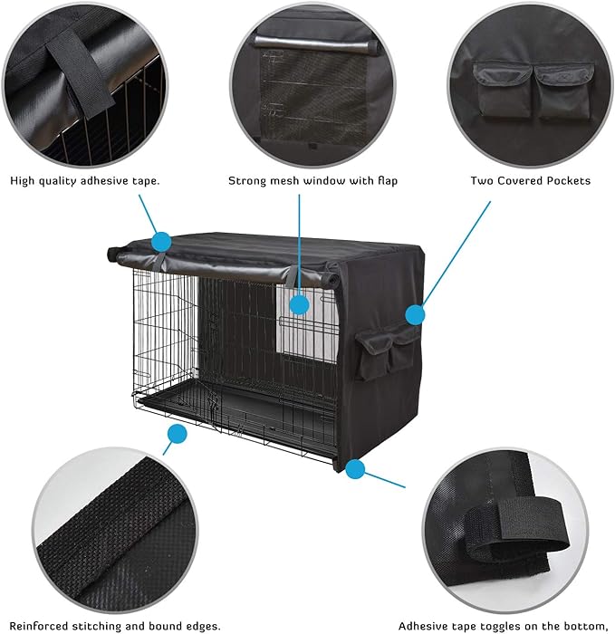 HONEST OUTFITTERS Dog Crate Cover, 48 Inch Dog Kennel Cover for Medium and Large Dog, Heavy Duty Oxford Fabric,with Double Door, Pockets and Mesh Window (49L x 31W x 33H, Black)