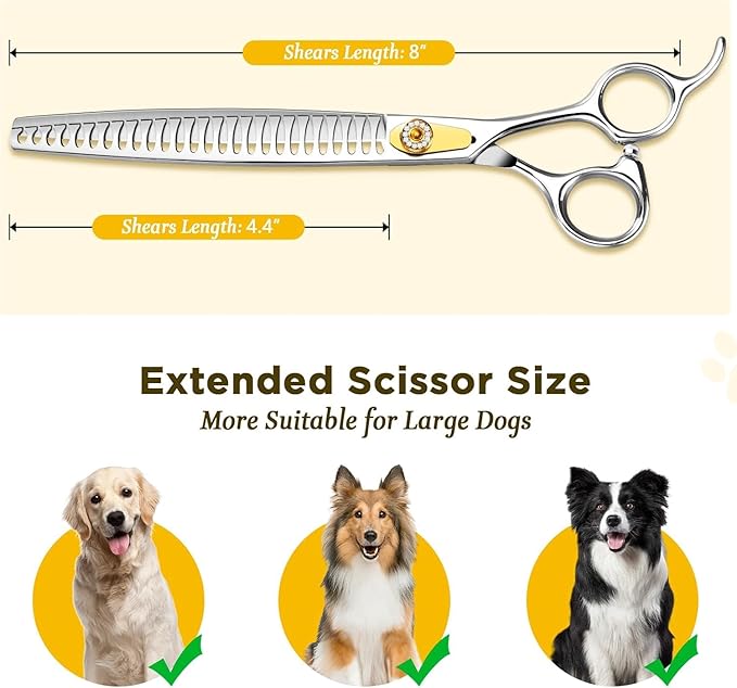 Gimars 8 Inch Sharp 26 Teeth Professional Dog Grooming Scissors Heavy Duty 440C Stainless Steel Ergonomic Pet Grooming Scissor for Dogs, Cats and Other Animals