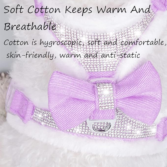 Plush Chest Straps for Dogs, Rhinestone Winter Dog Harness, Vest Bow Harness for Small Medium Dogs