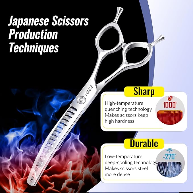 Curved Chunkers Shears Dog Grooming Scissors 6.5 in Professional Downward Thinning Shears for Small Dogs Cat Pet Japan 440C Stainless Steel Sharp and Durable(6.5 In, Chunker)