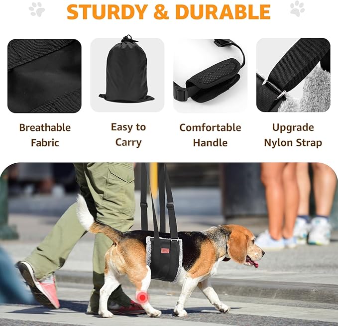 Adjustable Dog Lift Harness, Dog Sling for Large Dogs Hind Leg Support, Soft Lift Support Helps Senior, Injured, Disabled and After ACL Surgery Dogs-Black & Grey (X-Large)