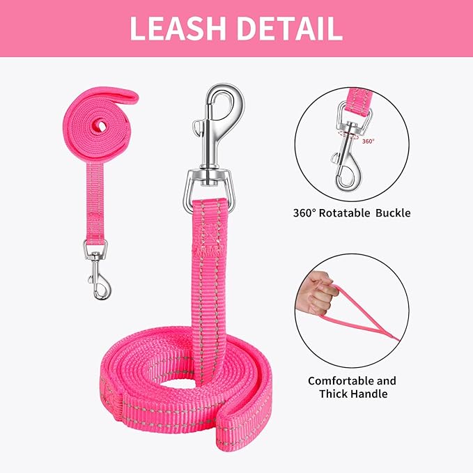 AMTOR Small Dog Harness with Leash Set, No Escape Easy Walk Puppy Harnesses for Training Walking, Step-in Reflective Soft Dogs Vest for XS S Medium Extra-Small Large Sized Dog(Fuchsia,XXS)