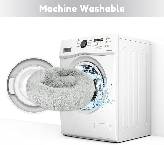 【2021 Upgraded】 Western Home Round Dog Bed for Small Dogs, Calming Donut Cuddler Pet Bed,Fluffy Plush Faux Fur Cat Bed(24", Grey)