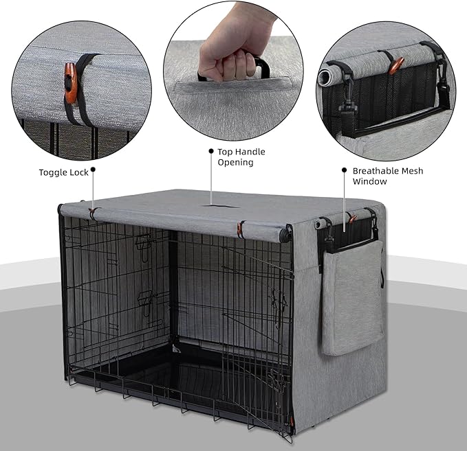 600D Dog Crate Cover, Waterproof Pet Kennel Cover with Storage Bag Fit for 24 Inch Wire Crate Dog Cage, 24 Inches, Gray